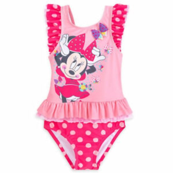 NWT Disney Store Minnie Mouse Deluxe 2pc Swimsuit Girls UPF 50+